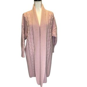 I.B. Diffusion Vintage Pink Wool Mohair Cable Knit Heavy Duster Long Cardigan